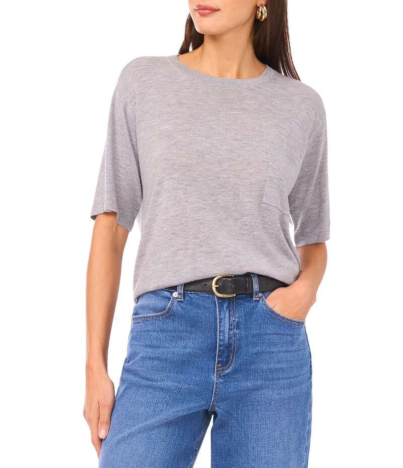 ワンステート レディース トップス シャツ クルーネック 1 STATE Solid Crew Neck Pocket Short Sleeve Topepper Heather ヘザー