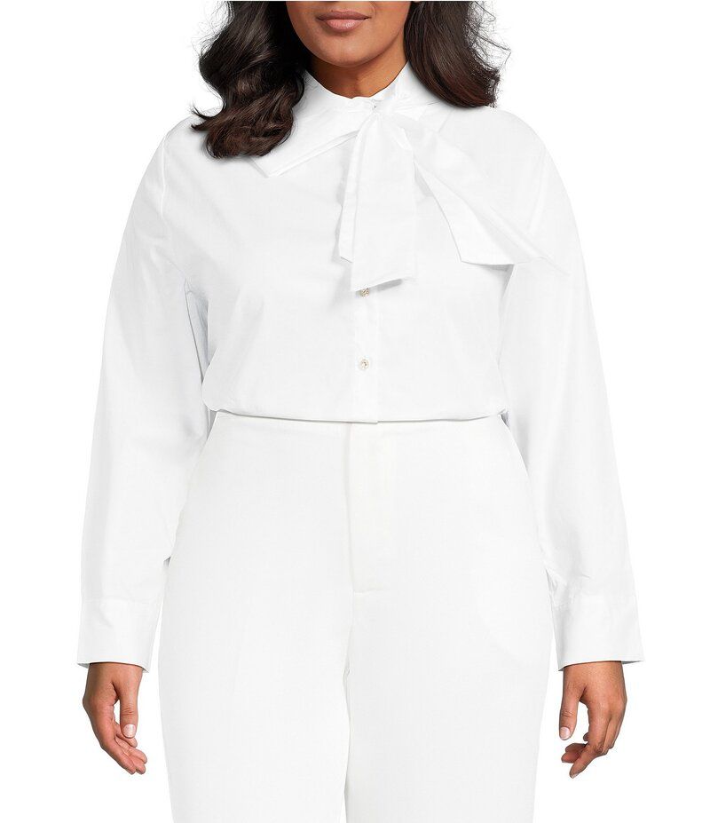 ルーシーパリ レディース トップス シャツ プラスサイズ Lucy Paris Plusize Anika Bow Point Collar Long Sleeves Button Front Shirt White ホワイト