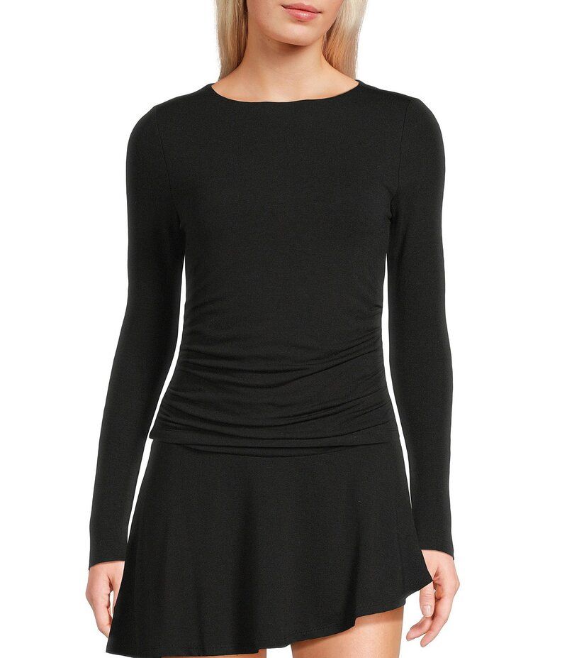ジービー レディース トップス シャツ ギャザー ニット GB Knit Side Ruched Long Sleeve Top Black ブラック