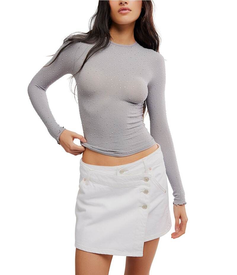 フリーピープル レディース トップス シャツ クルーネック Free People Night Sky Glittering Stretch Crew Neck Long Sleeve Top Silver Lining シルバー
