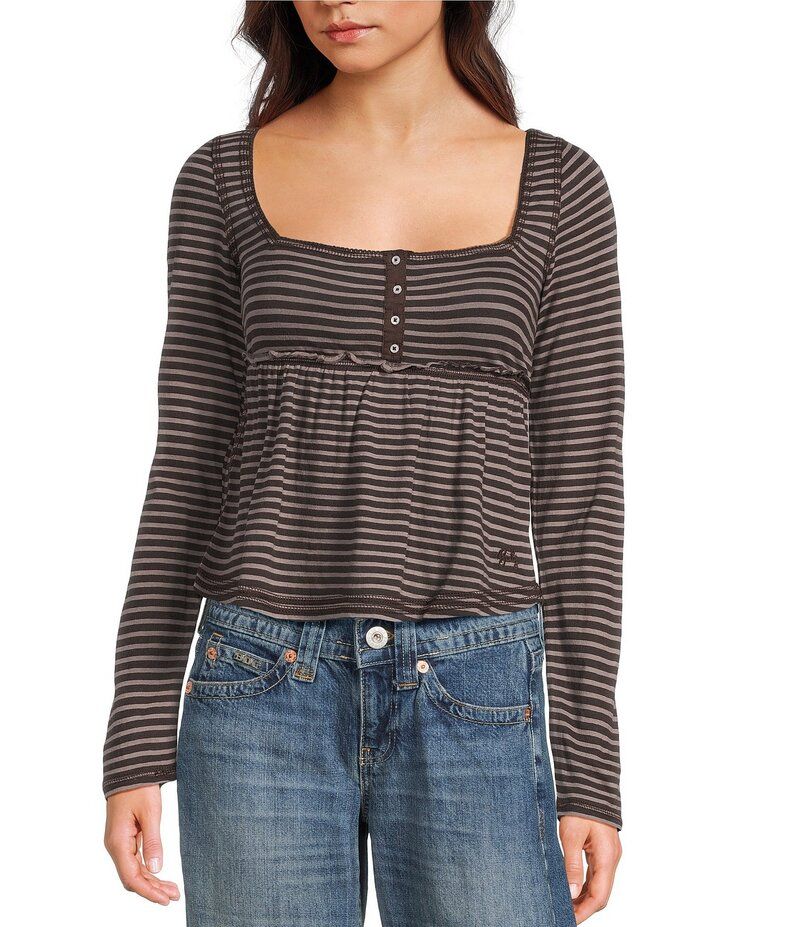 アーバンアウトフィッターズ レディース トップス シャツ BDG Urban Outfitters Brittney Long Sleeve Babydoll Top Brown ブラウン