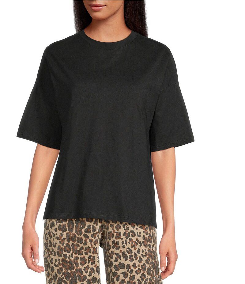 ネバーフリードレスド レディース トップス シャツ クルーネック ニット Never Fully Dressed Oversized Crew Neck Short Sleeve Knit Bow Back Shirt Black ブラック