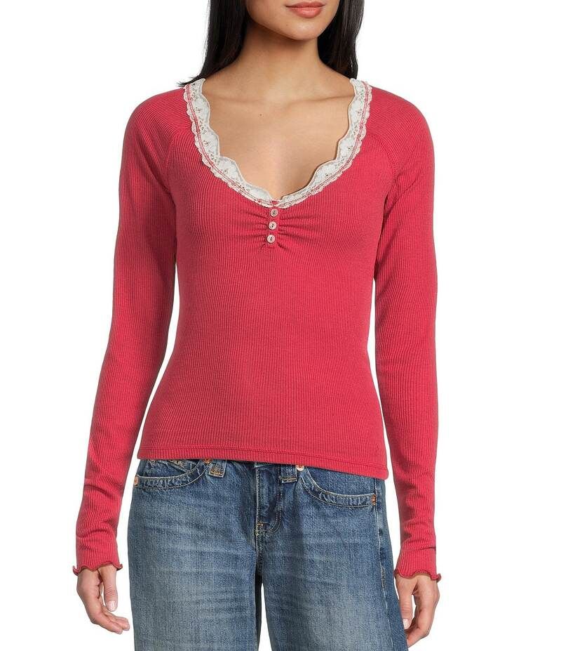 アーバンアウトフィッターズ レディース トップス シャツ レース BDG Urban Outfitters Diana Lace Trimmed Top Red レッド
