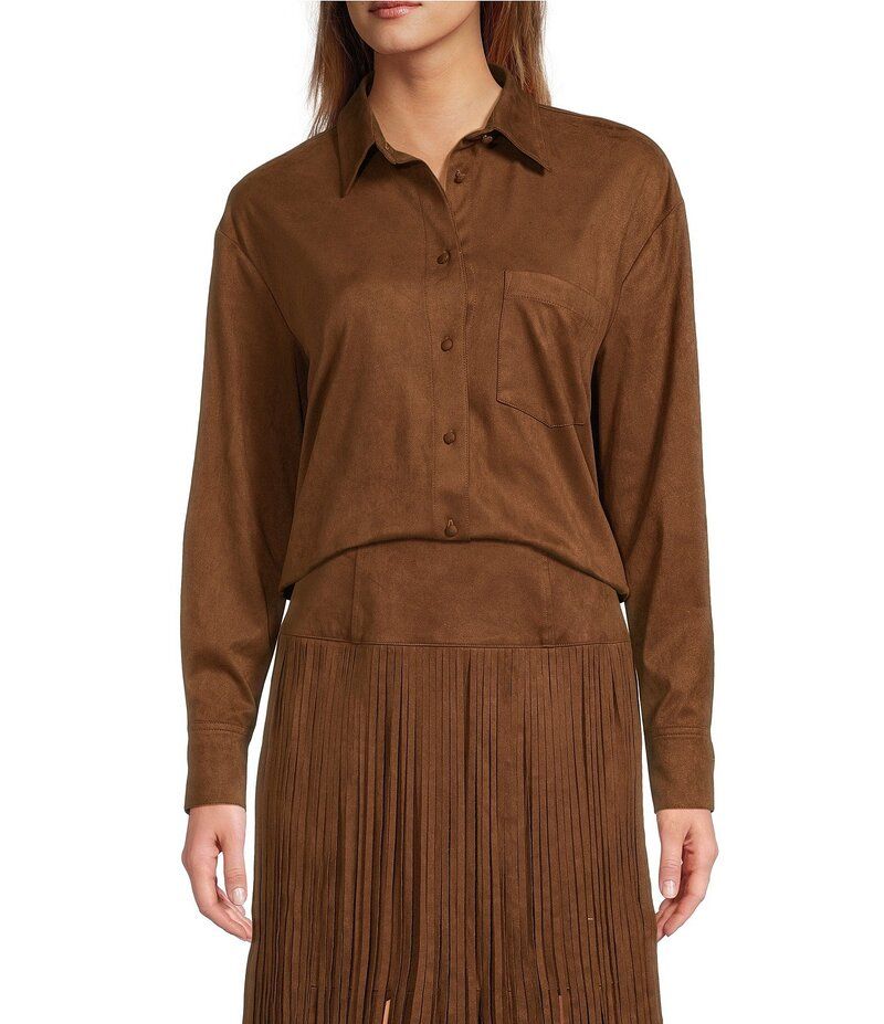 アントニオ メラーニ レディース トップス シャツ スエード Antonio Melani Coordinating Paulalexis Faux Suede Long Sleeve Collared Button Front Shirt Russet
