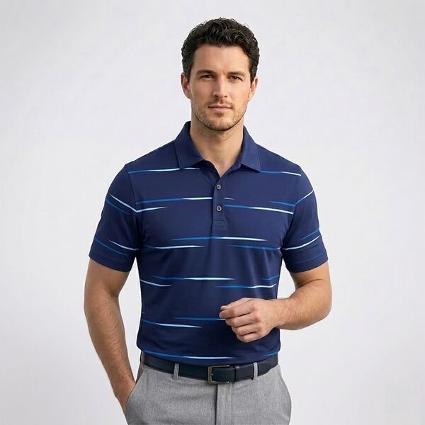 【送料無料】 リーボック メンズ ポロシャツ トップス Reebok Mens Golf Flag Stripe Polo Vector NavyPeri BlueVector Blue