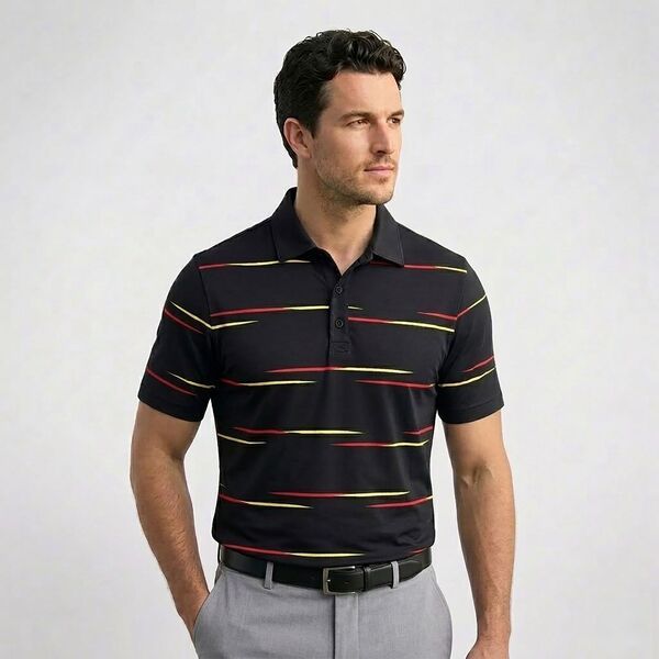 【送料無料】 リーボック メンズ ポロシャツ トップス Reebok Mens Golf Flag Stripe Polo BlackDigital LimeVector Red