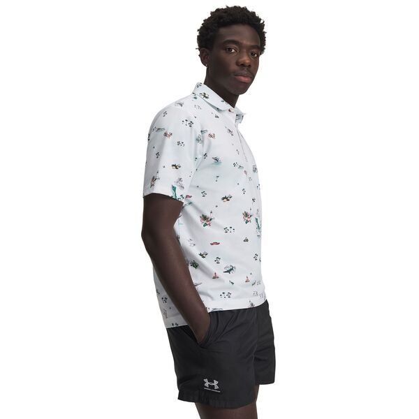 【送料無料】 アンダーアーマー メンズ ポロシャツ トップス Under Armour Mens UA ArmourDry Golf Trip Printed Polo WhiteRack GreenBlack