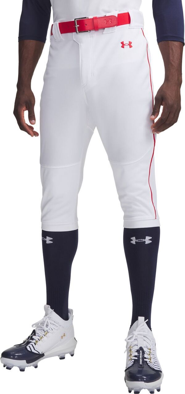 【送料無料】 アンダーアーマー メンズ カジュアルパンツ ボトムス Under Armour Mens Utility Pro Knicker Piped Baseball Pants WhiteRed
