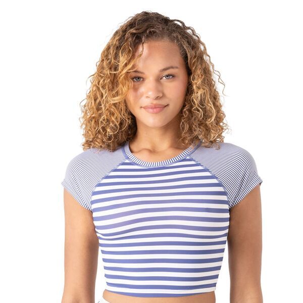 【送料無料】 ロキシー レディース シャツ トップス Roxy Womens Stripe Out Cropped Rashguard Bijou Blue