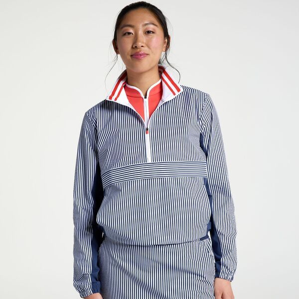 【送料無料】 ウォルターヘーゲン レディース シャツ トップス Walter Hagen Womens Performance 11 Seersucker 14 Zip Seersucker Stripe Navy