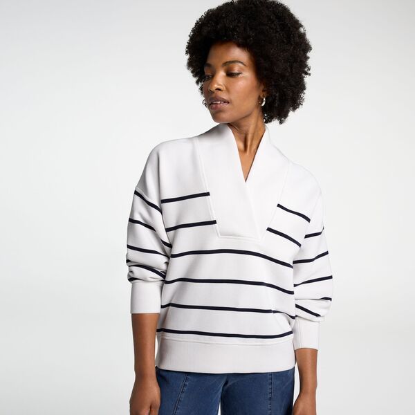 【送料無料】 キャリー レディース シャツ トップス CALIA Womens Elevate Ottoman Shawl Collar Pullover Cloud Cover Stripe