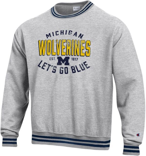 【送料無料】 チャンピオン メンズ Tシャツ トップス Champion Mens Michigan Wolverines Reverse Weave Yarn Dye Rib Crew Pullover Sweatshirt NoColor