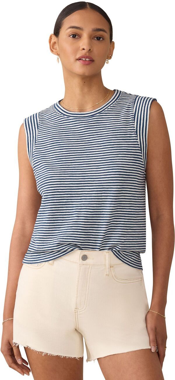 【送料無料】 ファレティ レディース シャツ トップス Faherty Womens Sunwashed Slub Muscle Tank Titan Stripe