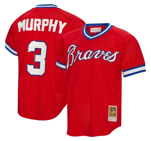 【送料無料】 ミッチェルネス メンズ シャツ トップス Mitchell Ness Mens Atlanta Braves Dale Murphy 3 Red Mesh Alternate Jersey NoColor