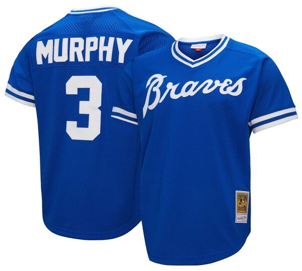 【送料無料】 ミッチェルネス メンズ シャツ トップス Mitchell Ness Mens Atlanta Braves Dale Murphy 3 Royal Mesh Alternate Jersey NoColor