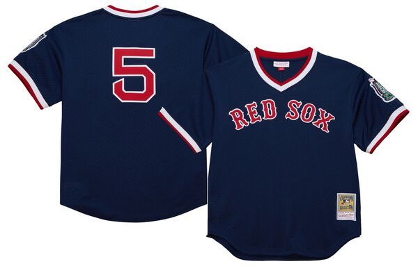 【送料無料】 ミッチェルネス メンズ シャツ トップス Mitchell Ness Mens Boston Red Sox Nomar Garciaparra 5 Navy Mesh Alternate Jersey NoColor