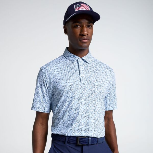 【送料無料】 ウォルターヘーゲン メンズ ポロシャツ トップス Walter Hagen Mens Performance 11 Novelty Print Golf Polo BBQ And Brew WhiteBlue