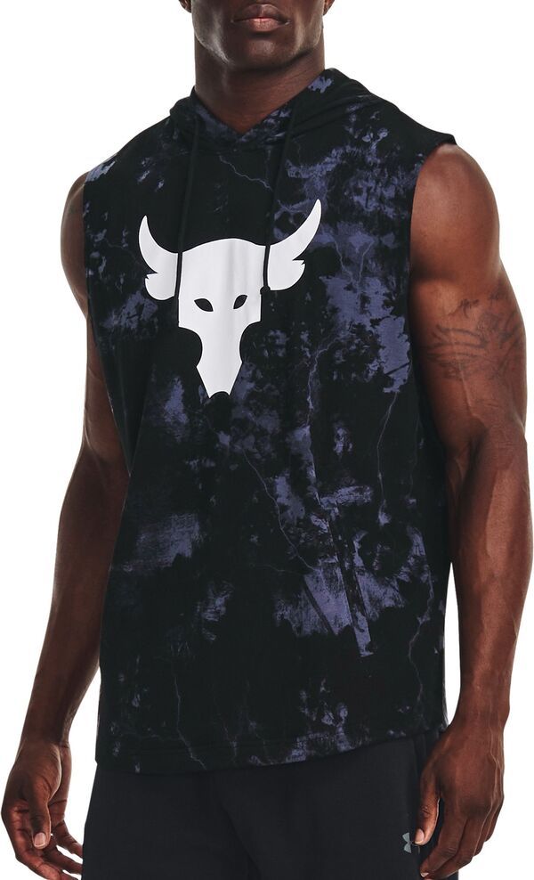 【送料無料】 アンダーアーマー メンズ パーカー・スウェット アウター Under Armour Mens Project Rock Terry Printed Sleeveless Hoodie BlackTempered Steel