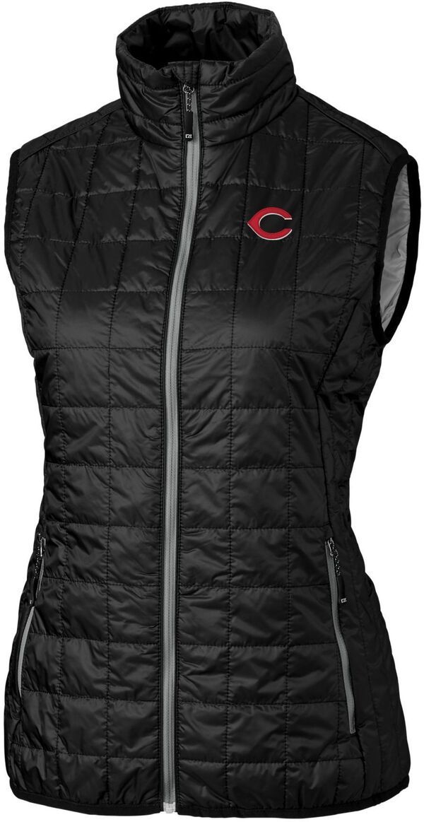 【送料無料】 カッターアンドバック レディース ベスト トップス Cutter Buck Womens Cincinnati Reds Black Eco Insulated Full Zip Vest NoColor