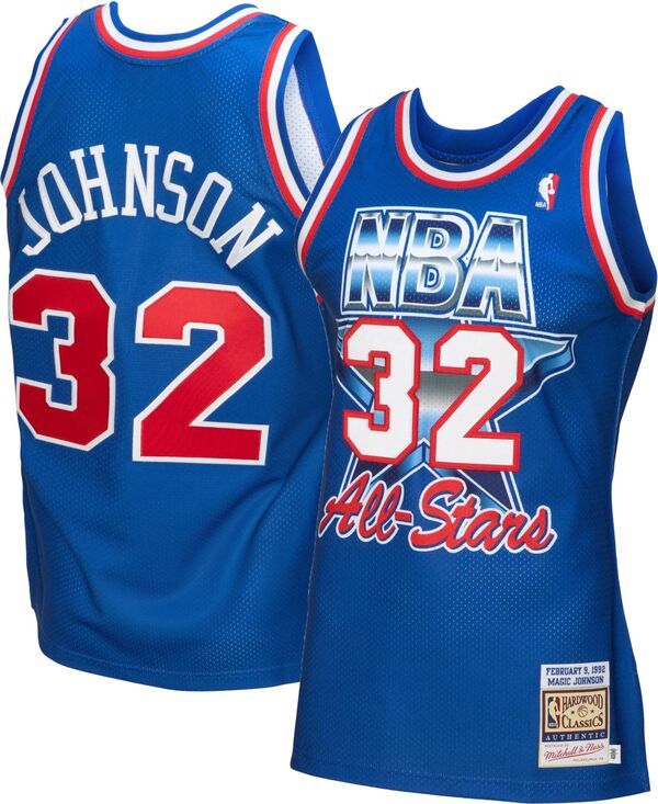 【送料無料】 ミッチェルネス メンズ シャツ トップス Mitchell Ness Mens 1992 Los Angeles Lakers Magic Johnson Royal Blue Hardwood Classics Swingman Jersey