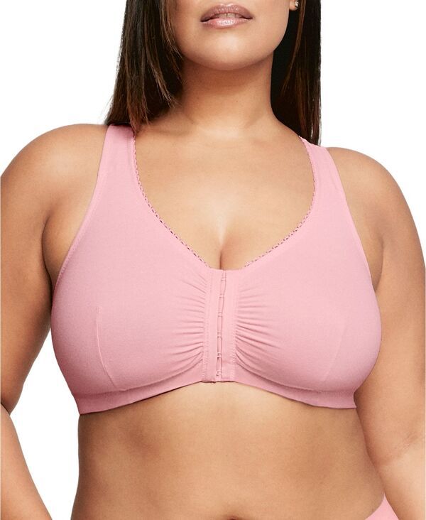 グラマライズ レディース アンダーウェア ブラジャー プラスサイズ コットン Glamorise Womens Full Figure Plusize Complete Comfort Wirefree Cotton TBack Bra 1908 Pink B
