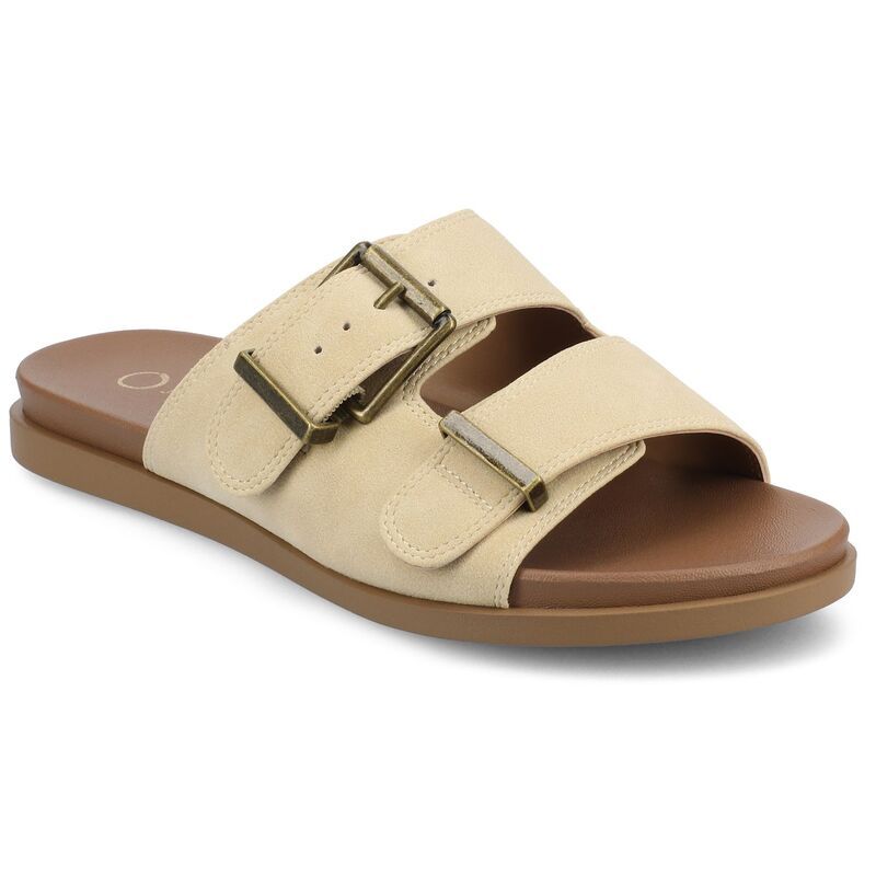 ジャーニー レディース シューズ サンダル Journee Collection Cosette Womens Double Strap Buckle SlipOn Flat Sandals Beige ベージュ