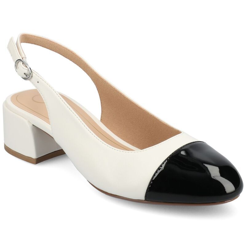 ジャーニー レディース シューズ パンプス キャップ ヒール Journee Sammie Womens Cap Toe Block Heel Slingback Pumps White ホワイト