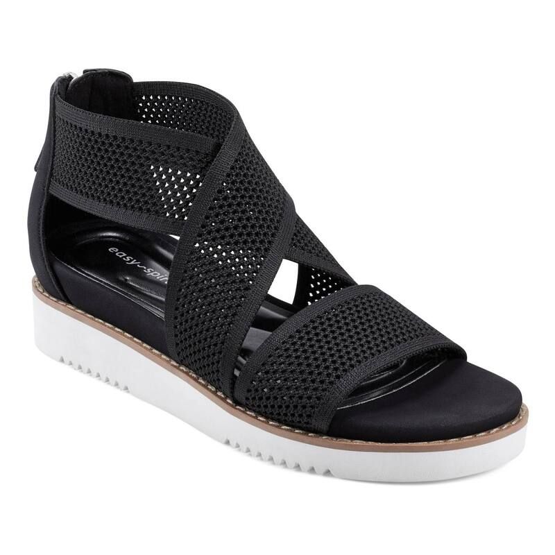 イージースピリット レディース シューズ サンダル Easy Spirit Witney Womens Wedge Perforated Zip Back Crosstrap Sandal Black ブラック