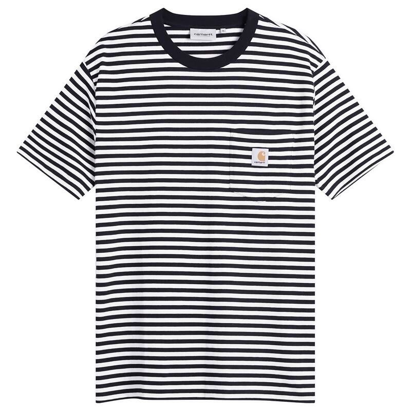カーハート メンズ トップス Tシャツ Carhartt WIP Ezra Stripe PocketShirt Black Wax ブラック