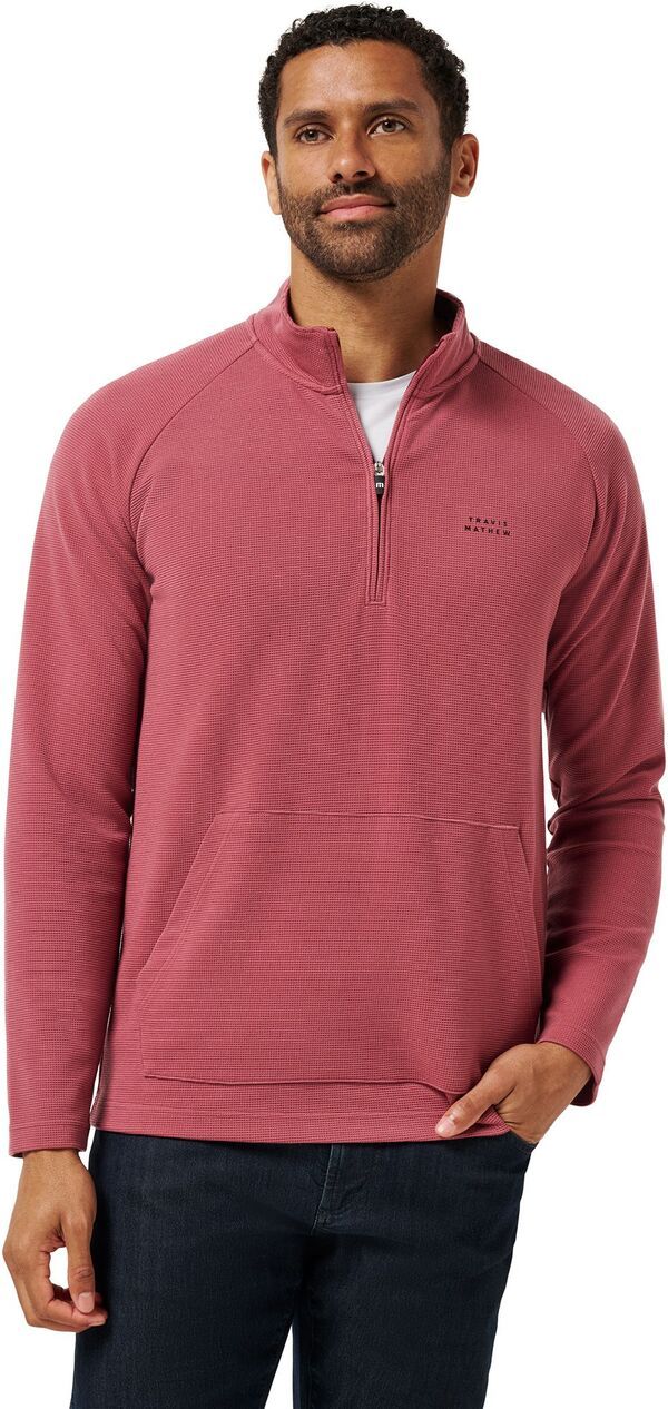 トラビスマヒュー メンズ トップス シャツ TravisMathew Mens Perfromance Waffle Golf 14 Zip Roan Rouge