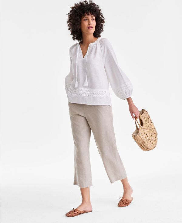 チャータークラブ レディース ボトムス カジュアルパンツ クロップド リネン Charter Club Womens 100 Linen Solid Cropped PullOn Pants Flax Delave