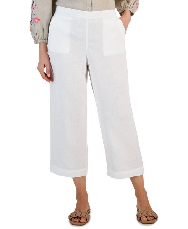 チャータークラブ レディース ボトムス カジュアルパンツ クロップド リネン Charter Club Womens 100 Linen Solid Cropped PullOn Pants Bright White ホワイト