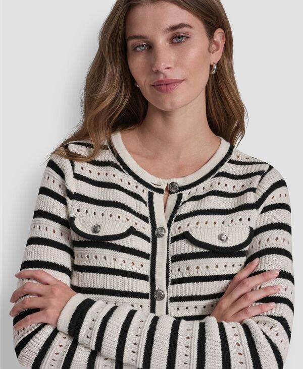 ダナキャランニューヨーク レディース アウター ニット・セーター クルーネック DKNY Jeans Womens Crew Neck Pointelle Sweater Ivoryblack アイボリー