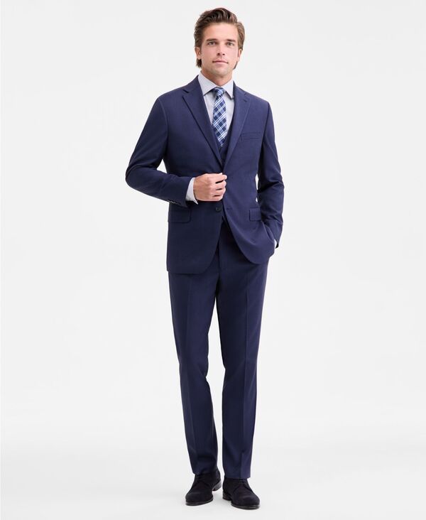 ダナ キャラン ニューヨーク メンズ トップス ベスト DKNY Mens ModernFit Vested Nested Suit Navy Sharkskin ネイビー