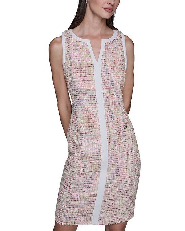 カール ラガーフェルド レディース トップス ワンピース ツイード ニット KARLAGERFELD PARIS Tweed Knit Sheath Dress Hot Coral Soft White ホワイト