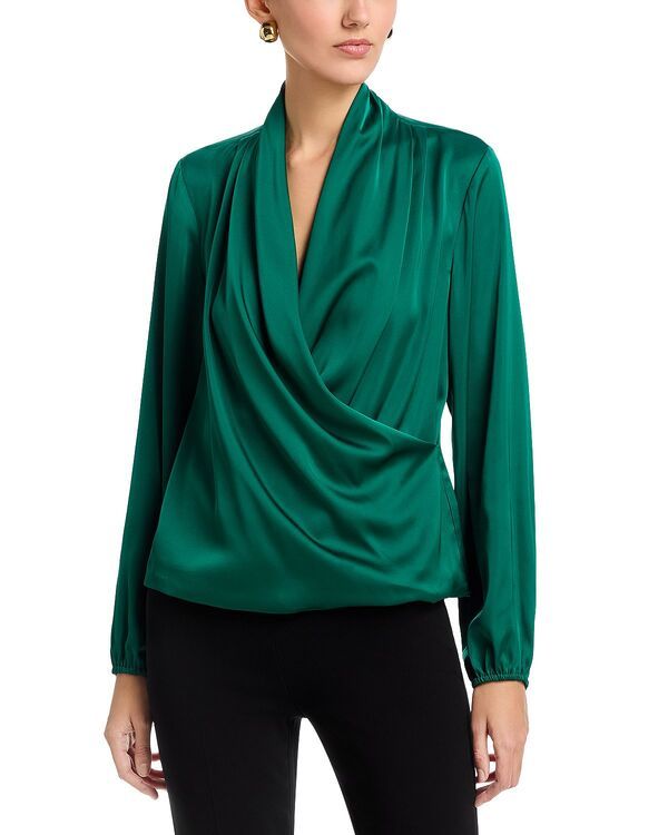 ティー・タハリ レディース トップス シャツ ブラウス Tahari Long Sleeved Wrap Bodice Blouse Green Leaf グリーン