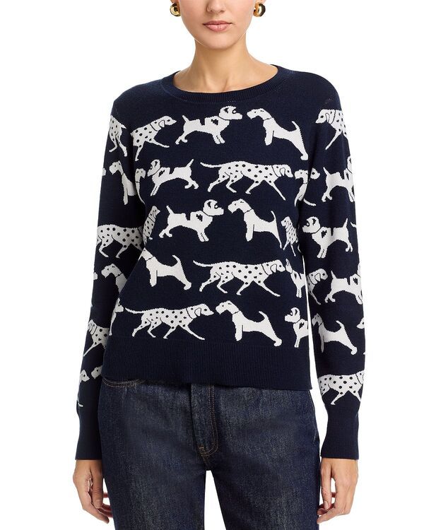 ティー・タハリ レディース アウター ニット・セーター クルーネック Tahari Long Sleevedog Jacquard Crewneck Pullover Sweater Navy White ホワイト