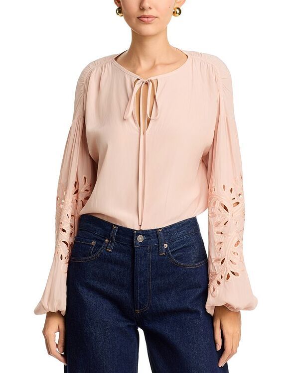 レイミー ブルック レディース トップス シャツ Ramy Brook Zenaida Eyelet Sleeve Top Dark Blush ブラッシュ