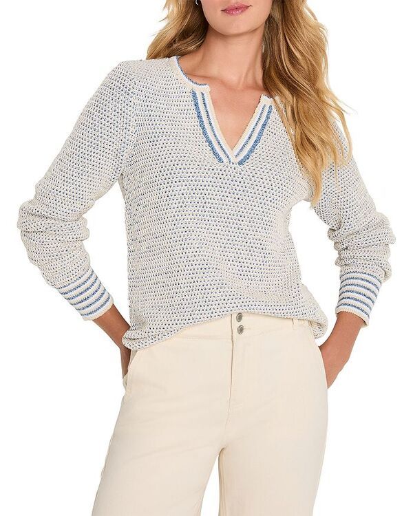 ニックプラスゾーイ レディース アウター ニット・セーター NICZOE Tuck Texture Split Neck Sweater Blue Multi ブルー