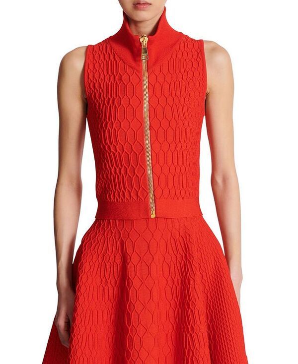 バルマン レディース トップス シャツ ノースリーブ ニット Balmain Sleeveless Crocodile Knitop Red レッド