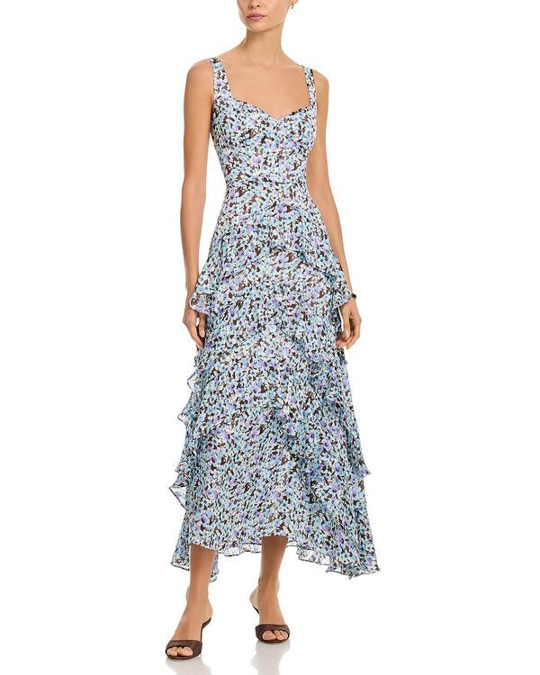 アクア レディース トップス ワンピース フラワー柄 トール ノースリーブ マキシ フラワー AQUA Sleeveless Floral Metallic Maxi Dress Exclusive Blue Multi ブルー