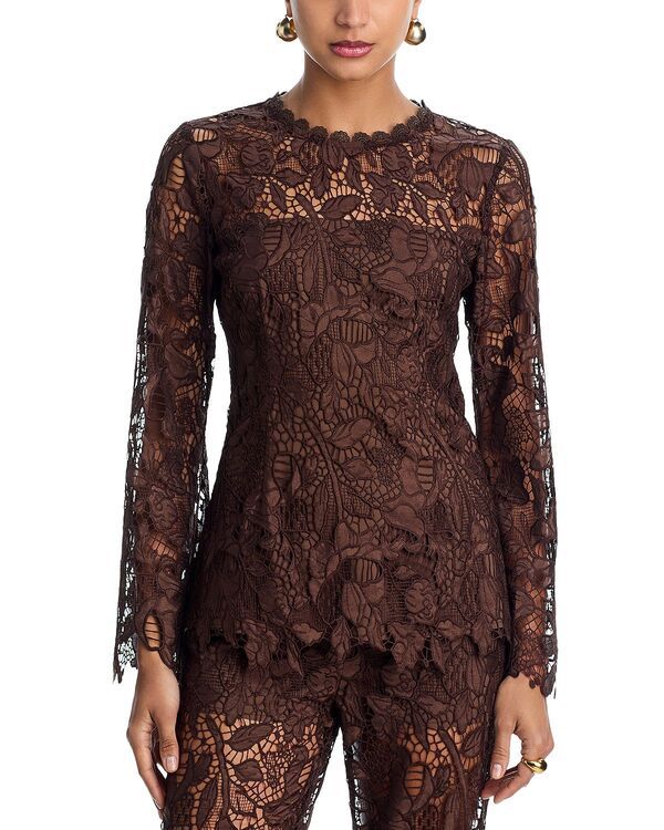 アクア レディース トップス シャツ レース AQUA Lace Long Sleeved Tunic Top Exclusive Brown ブラウン 11,536円