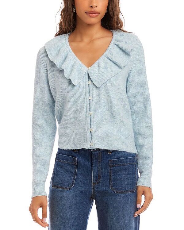 カレンケーン レディース アウター カーディガン フリル セーター Karen Kane Ruffle Neckline Cardigan Sweater Aqua アクア