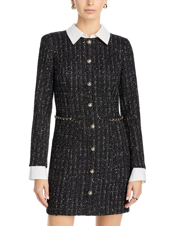 アクア レディース トップス ワンピース ミニ ツイード AQUA Tweed Mini Dress Exclusive Black ブラック