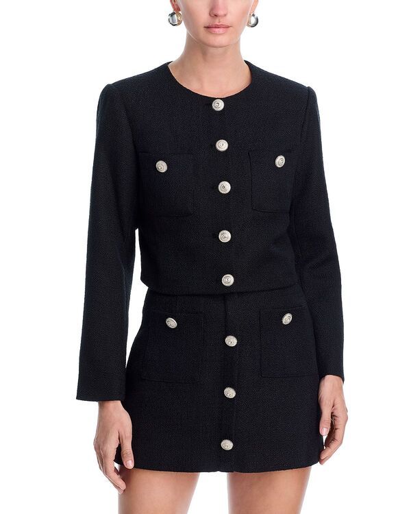 アクア レディース アウター ジャケット・ブルゾン ツイード AQUA Tweed Rhinestone Button Jacket Exclusive Black ブラック