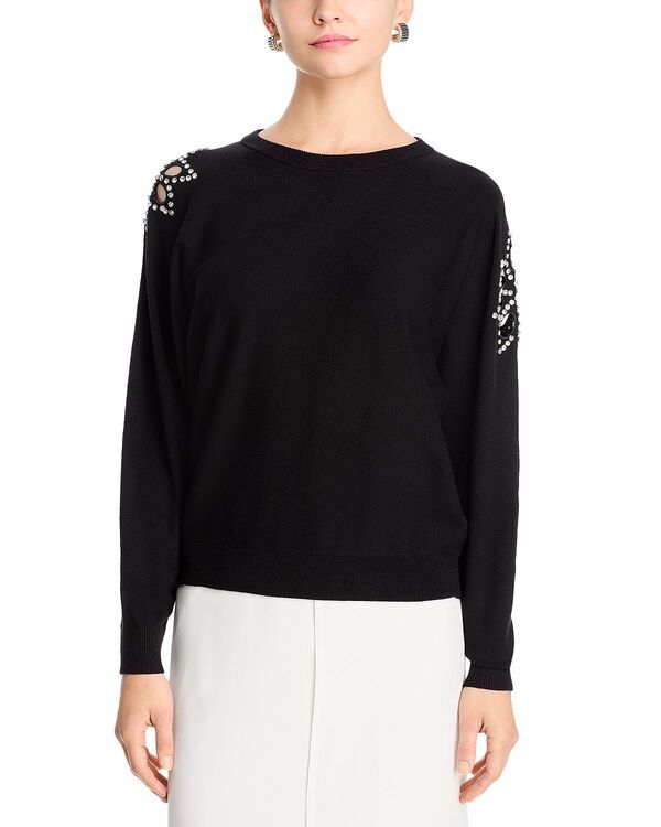 ティー・タハリ レディース アウター ニット・セーター クルーネック Tahari Embellished Crewneck Sweater Black ブラック