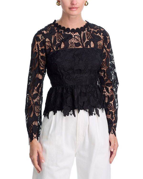 アクア レディース トップス シャツ フラワー柄 レース フラワー AQUA Floralace Long Sleeve Top Exclusive Black ブラック