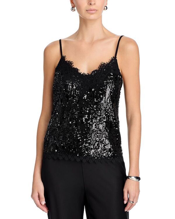 アクア レディース トップス タンクトップ レーストリム スパンコール レース AQUA Lace Trim Sequin Tank Exclusive Black ブラック