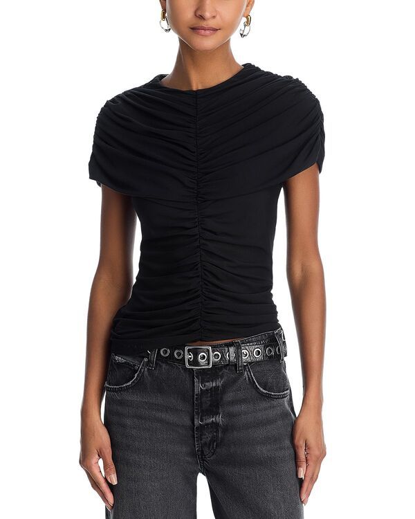 ワイフ レディース トップス シャツ ギャザー メッシュ WAYF Beth Ruched Mesh Top Black ブラック