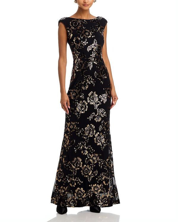 エリザジェイ レディース トップス ワンピース キャップ Eliza J Extended Cap Sleeved Gown Black Gold ブラック